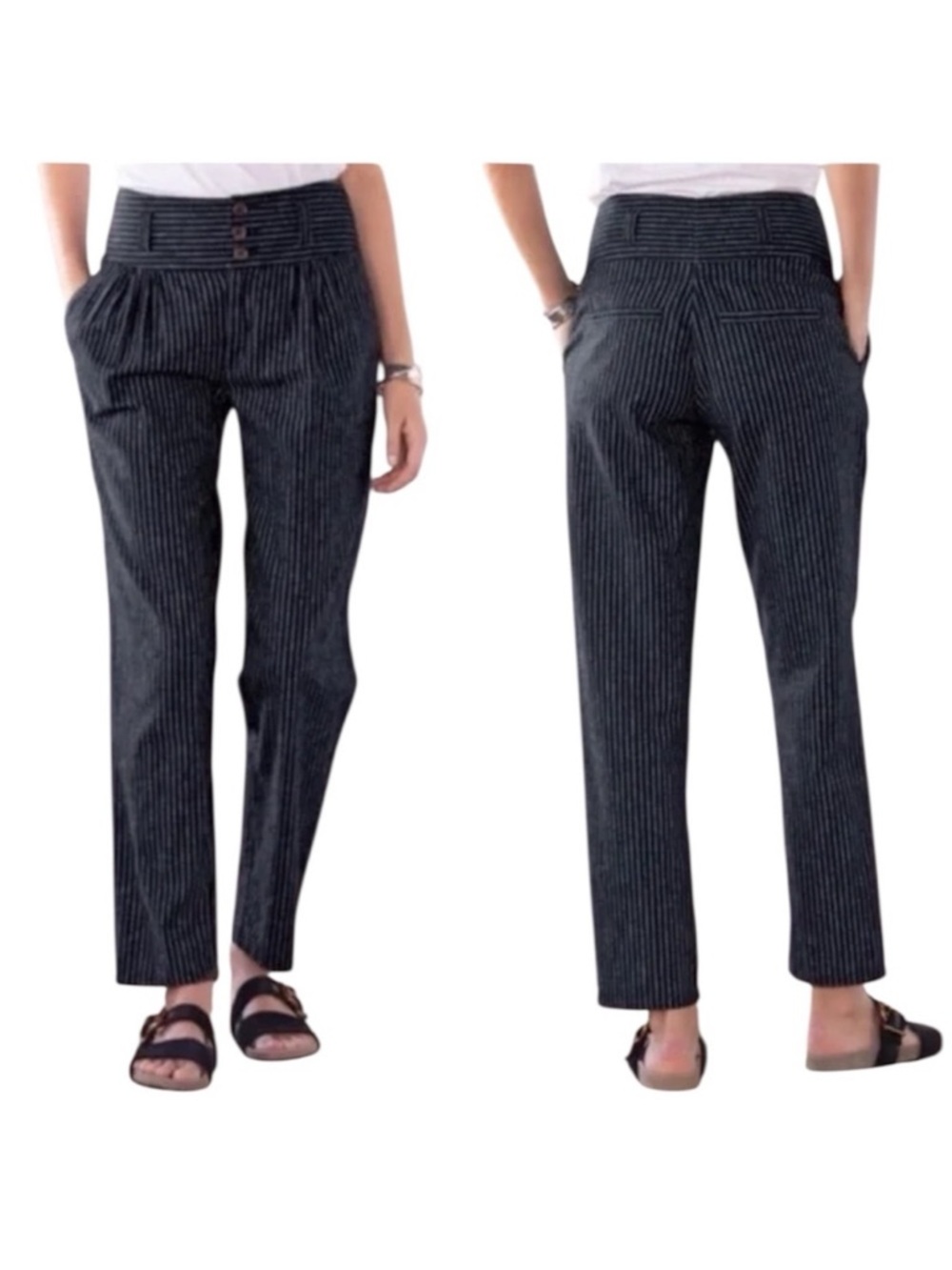Sundance Pants Womens 4 Amelia Linen Blend Pinstripe Pleated Academia Goth